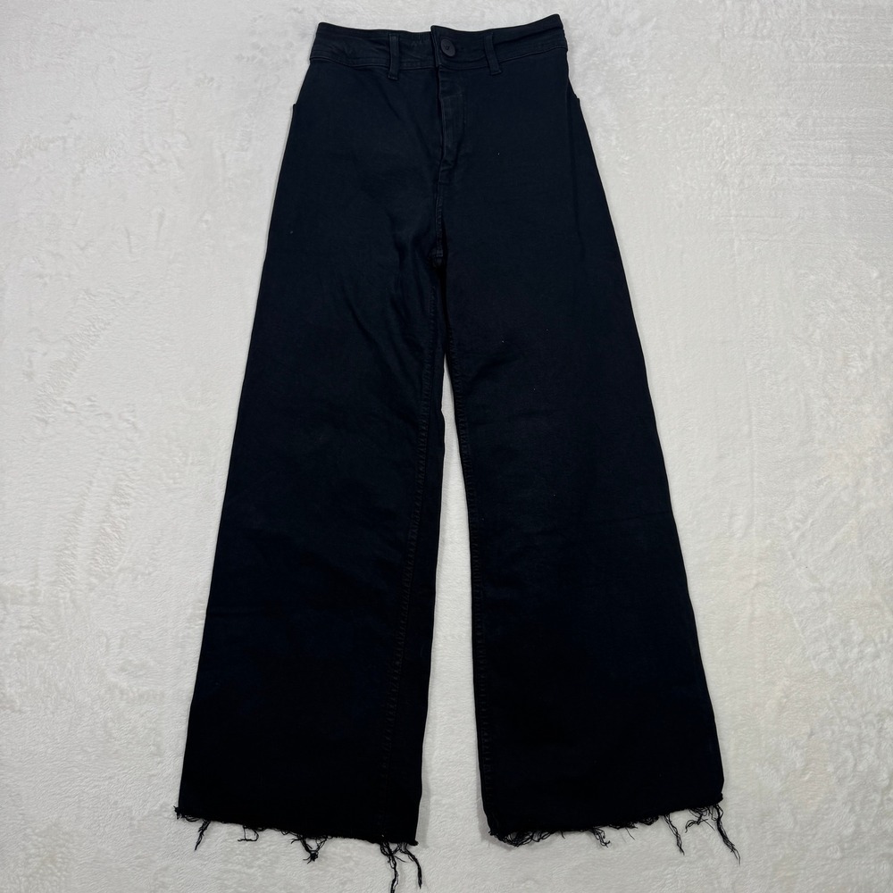 Zara Jeans Women 2 Black Wide Leg High Rise Raw Hem Denim Pants